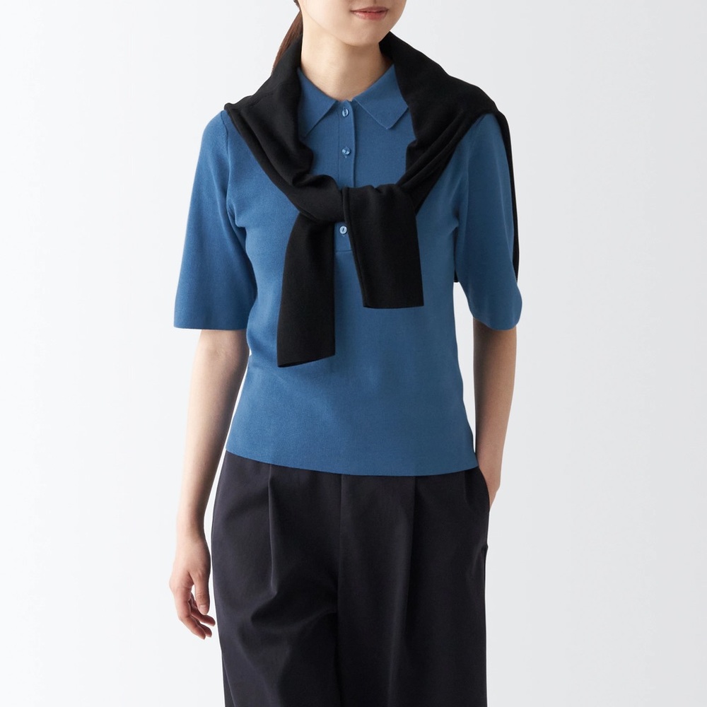 Muji Ribbed 1/2 Sleeve Polo Sweater